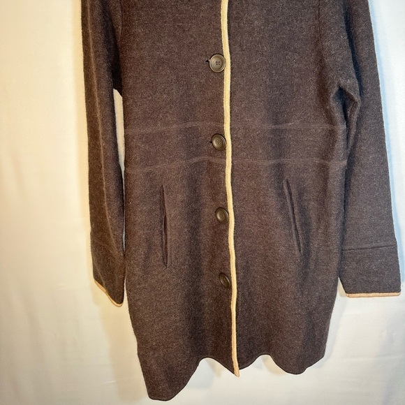 Liz Claiborne 100% Wool Brown Long Sleeve Knee Length Knit Sweater Cardigan S - Picture 2 of 11